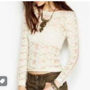 Free People Ivory Lace Long Sleeve Top